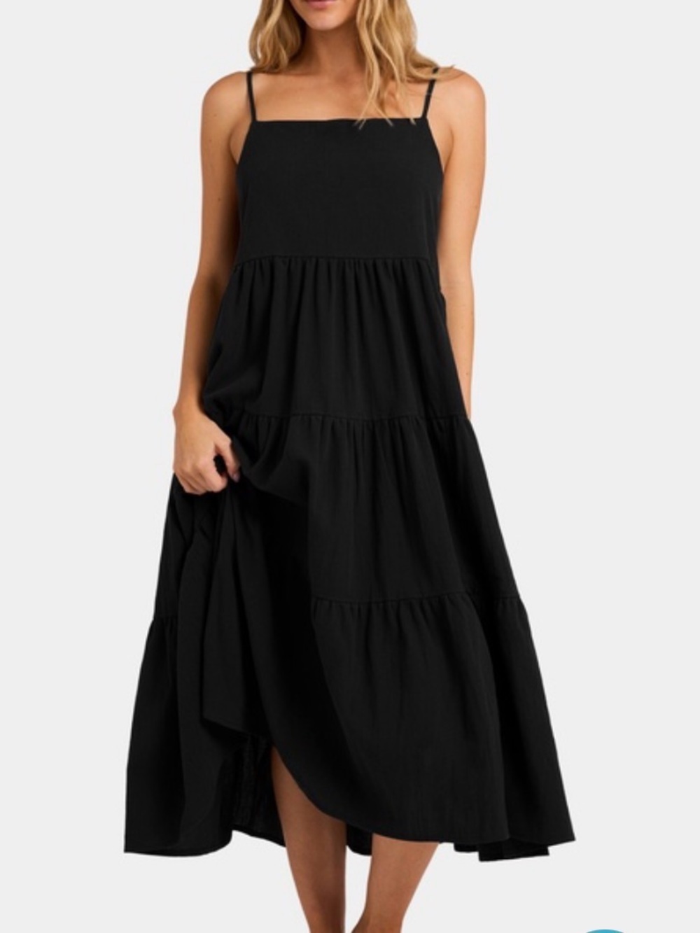 Aura Black Tiered Spaghetti-Strap Maxi Dress